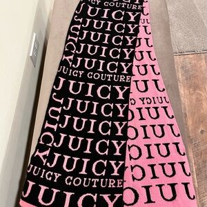 Juicy Couture Pink Black Logo Scarf 9 1/2 X 64
